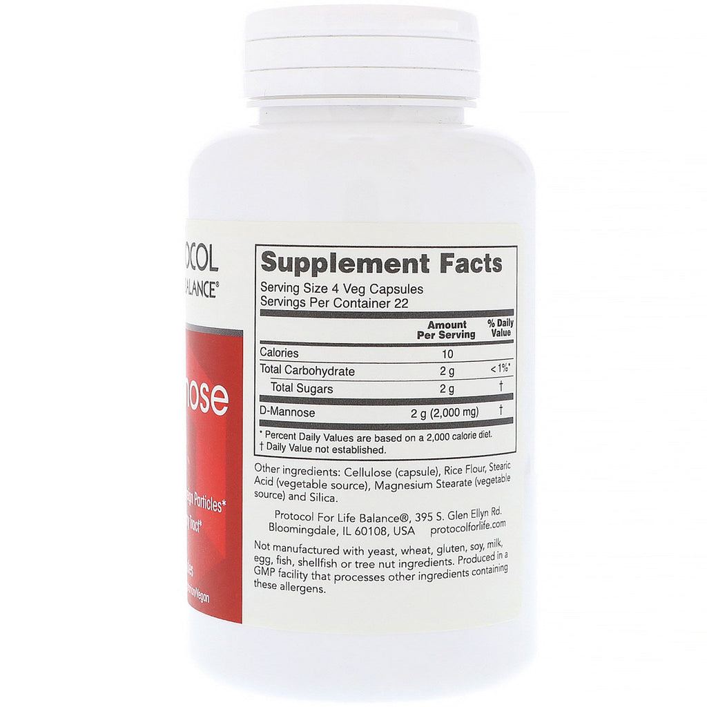 Protokol for livsbalance, D-mannose, 500 mg, 90 vegetabilske kapsler