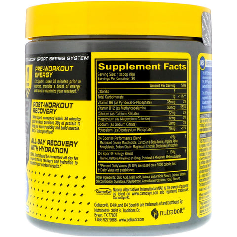 Cellucor, C4 Sport, Pre-Workout, Blue Raspberry, 9.5 oz (270 g)