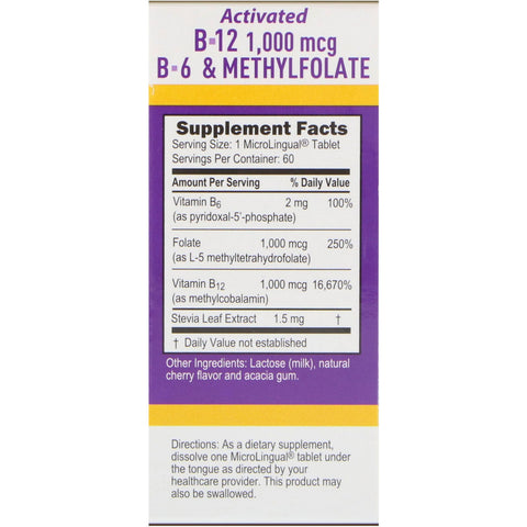 Superior Source, Activated B-12 Methylcobalamin, B-6 (P-5-P) & Methylfolate, 1,000 mcg/1,000 mcg, 60 Tablets