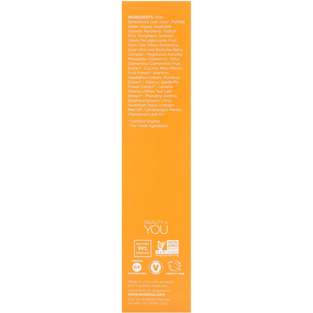 Andalou Naturals, Illuminating Toner, Clementine + C, Brightening, 6 fl oz (178 ml)