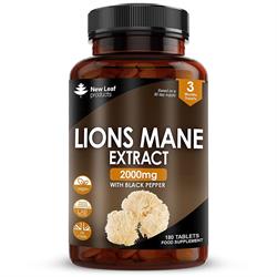 New Leaf Products Lions Mane Extract Mushroom 2000mg Recyclable Bottle 180 tablets