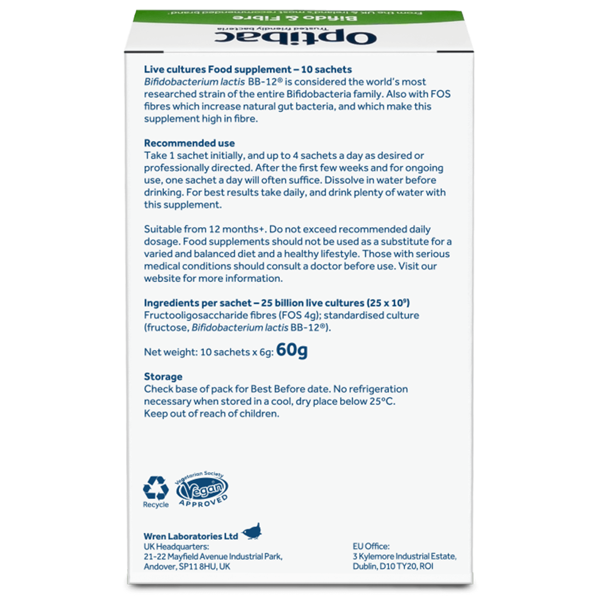 Optibac Probiotics Bifidobacteria & Fibre 10 sachet