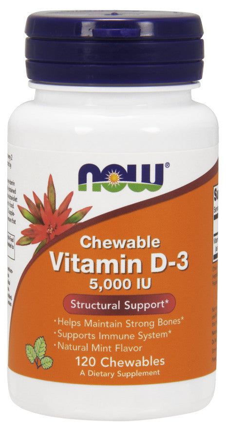 NOW Foods, Vitamin D-3, 5000 IU (Chewable) - 120 chewables