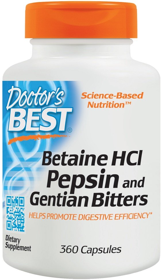 Doctor's Best, Betaine HCl Pepsin & Gentian Bitters - 360 caps