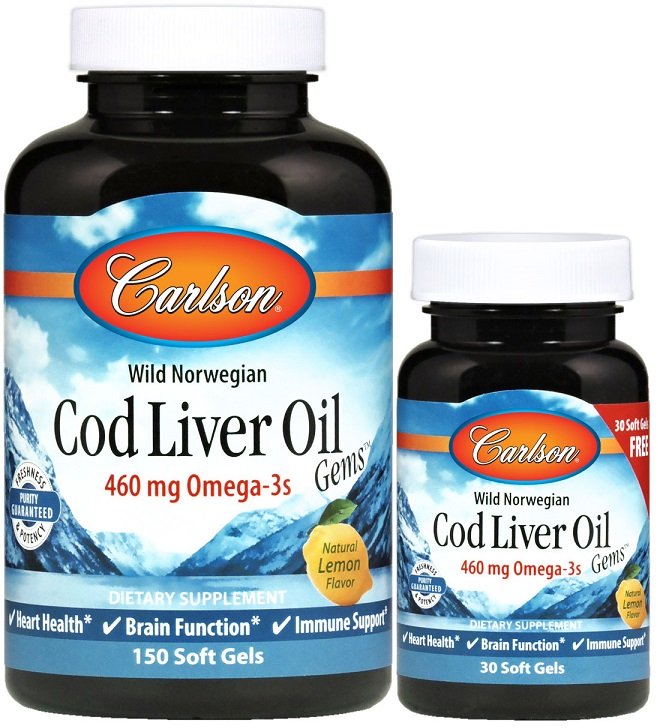 Carlson Labs, Wild Norwegian Cod Liver Oil Gems, 460mg - 150 + 30 softgels