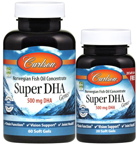 Carlson Labs, Super DHA Gems, 500mg - 60 + 20 softgels