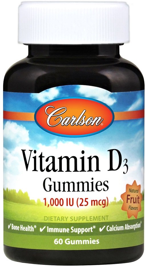 Carlson Labs, Vitamin D3 Gummies, 1000 IU Natural Fruit - 60 gummies