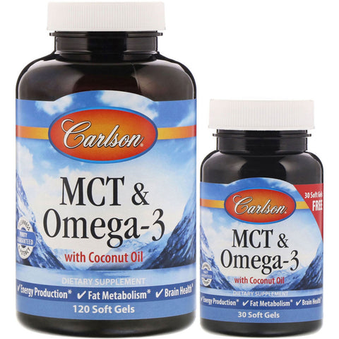 Carlson Labs, MCT & Omega-3 - 120 + 30 softgels