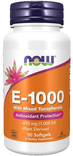 NOW Foods, Vitamin E-1000 - Natural (Mixed Tocopherols) - 50 softgels