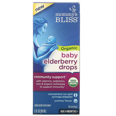 Mommy's Bliss, Organic Baby Elderberry Drops, Age 4 Months+, 3 fl oz (90 ml)