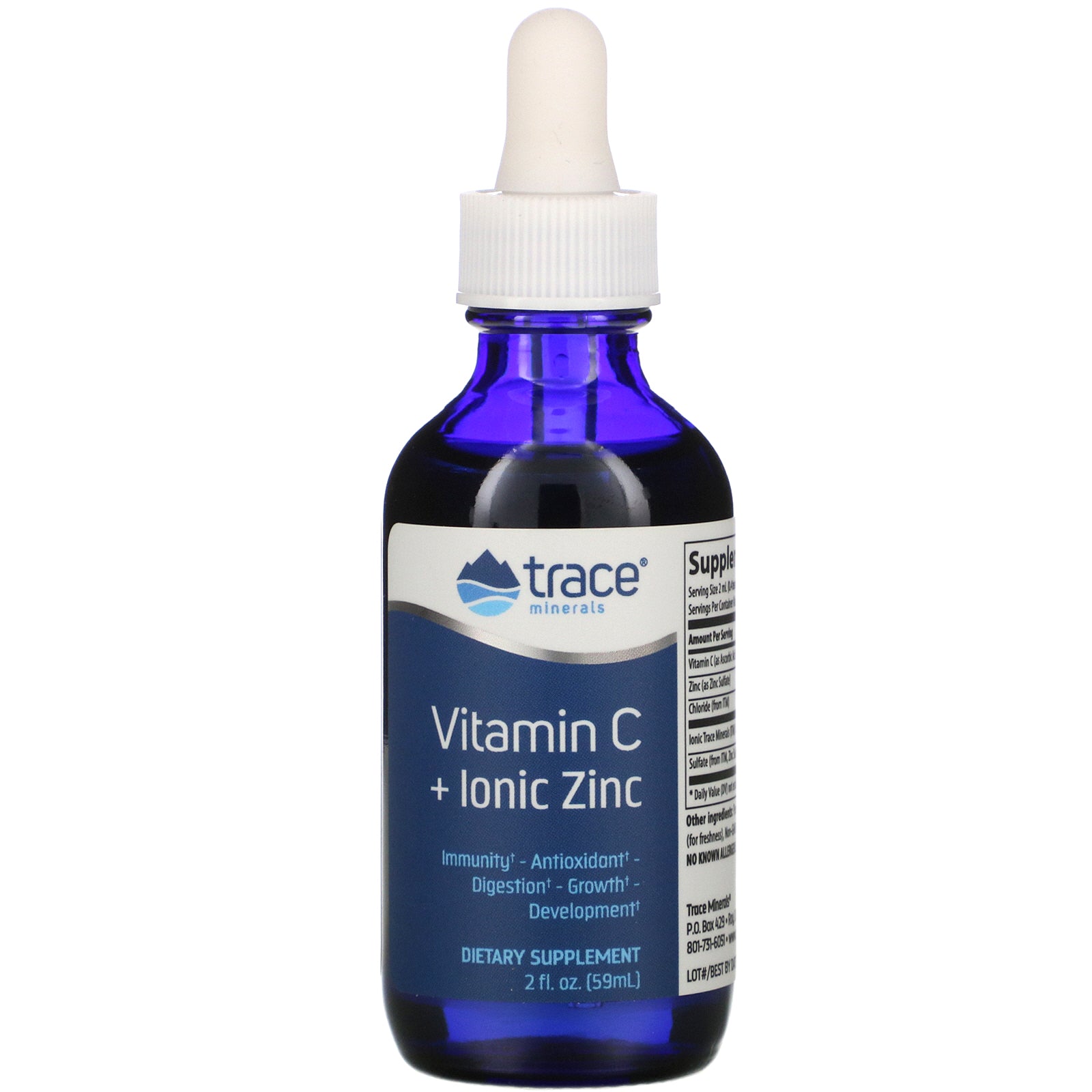 Trace Minerals Research, Vitamin C + Ionic Zinc, 2 fl oz (59 ml)