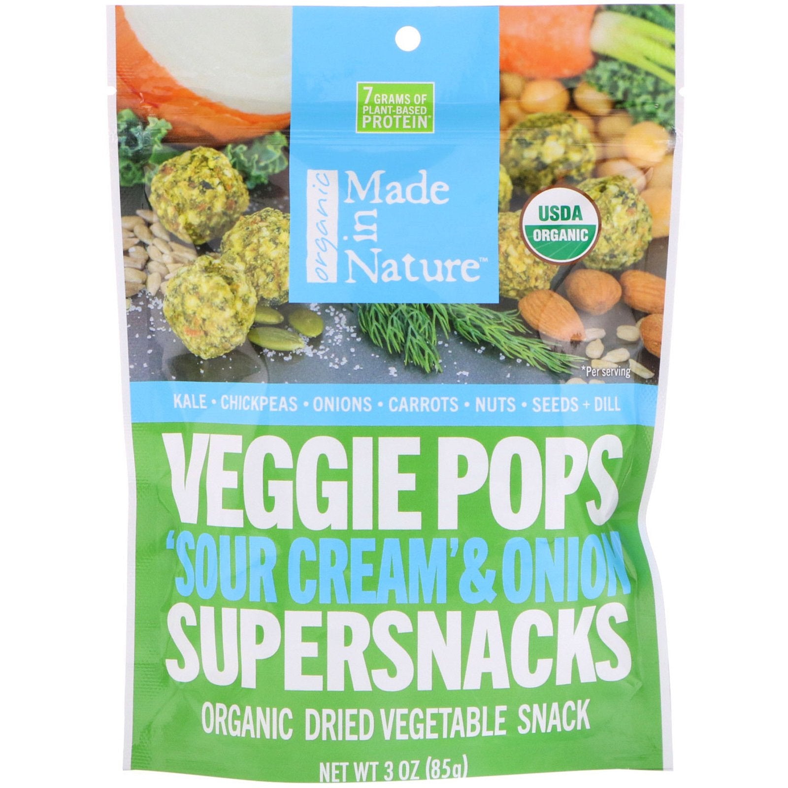 Made in Nature, Organic Veggie Pops, 'Sour Cream' & Onion Supersnacks, 3 oz (85 g)
