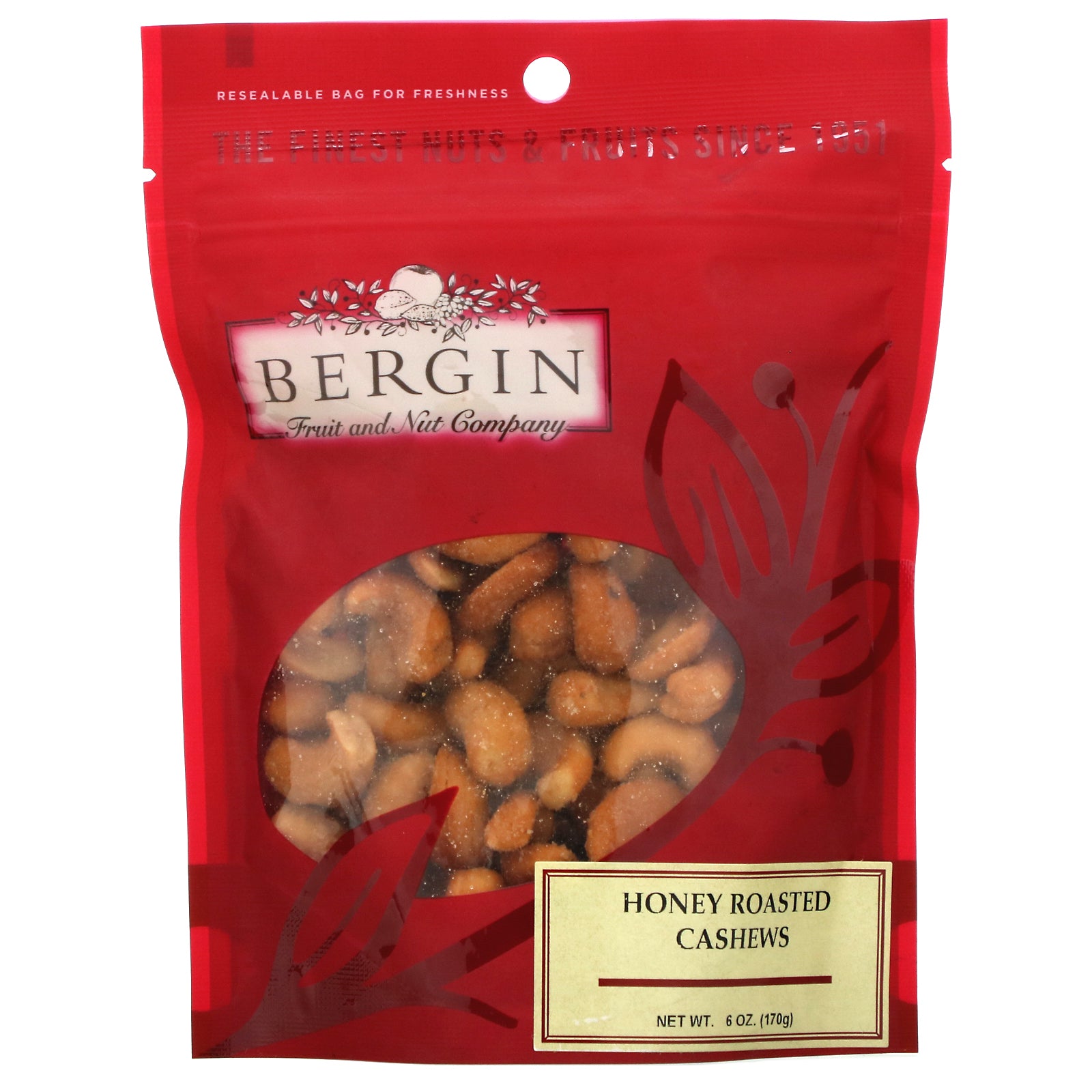 Bergin Fruit and Nut Company, Honey Roasted Cashews, 6 oz (170 g)