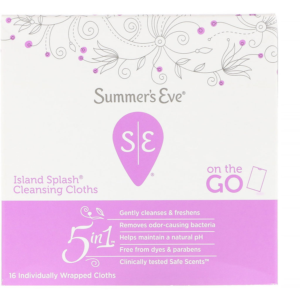 Summer's Eve, 5 in 1 Cleansing Cloths, Island Splash, 16 Individually Wrapped Cloths