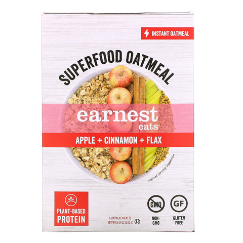 Earnest Eats, Superfood Instant Oatmeal, Apple + Cinnamon + Flax, 6 Packets, 8.47 oz (240 g)