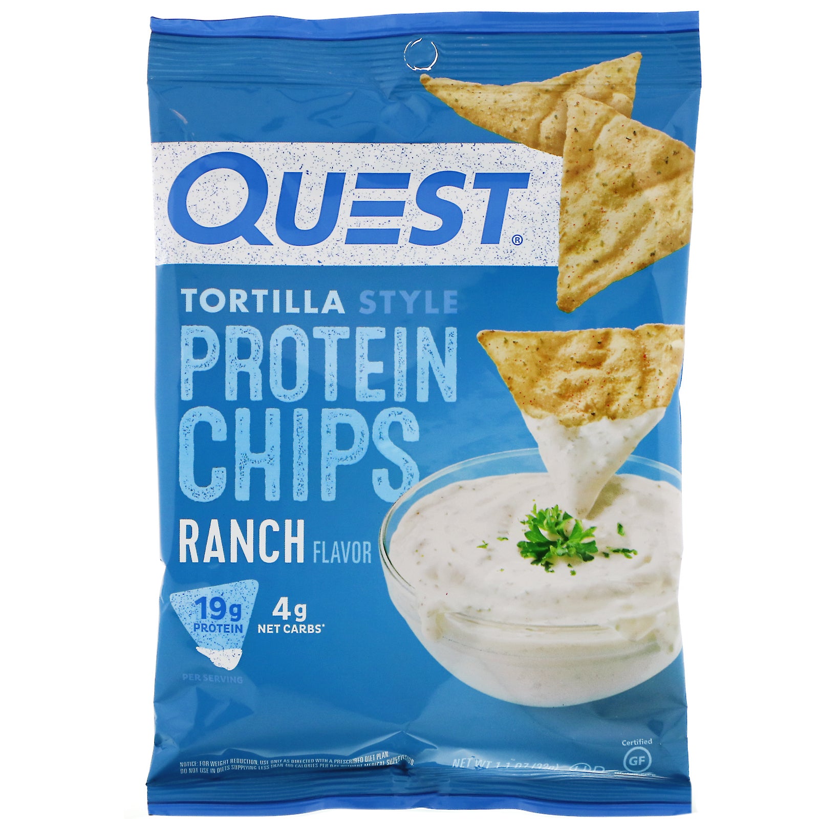 Quest Nutrition, Tortilla Style Protein Chips, Ranch, 12 Bags, 1.1 oz (32 g ) Each