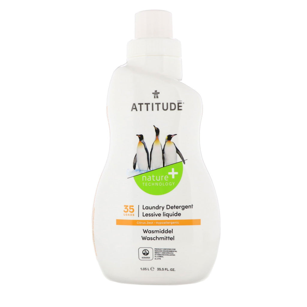 ATTITUDE, Laundry Detergent, 35 Loads, Citrus Zest, 35.5 fl oz (1.05 l)