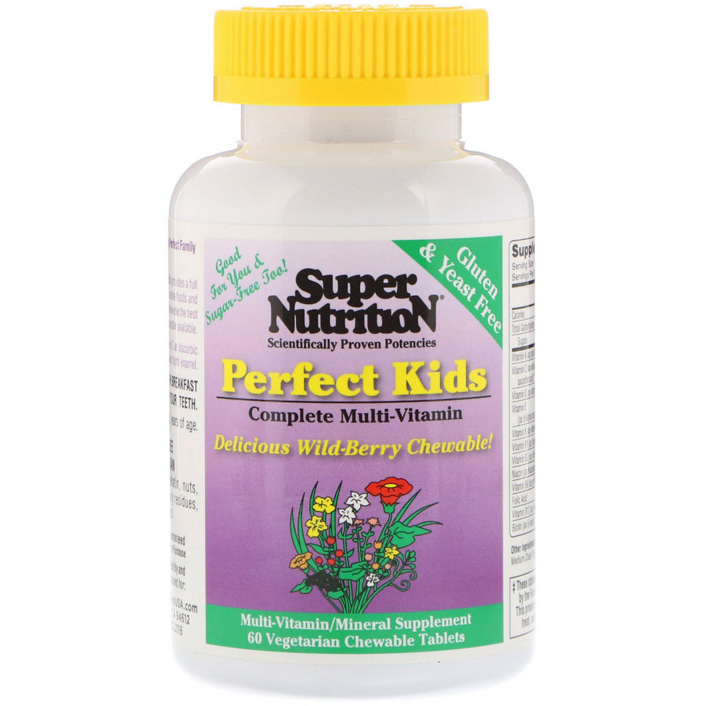 Super Nutrition, Perfect Kids Complete Multi-Vitamin, Wild-Berry, 60 Vegetarian Chewable Tablets