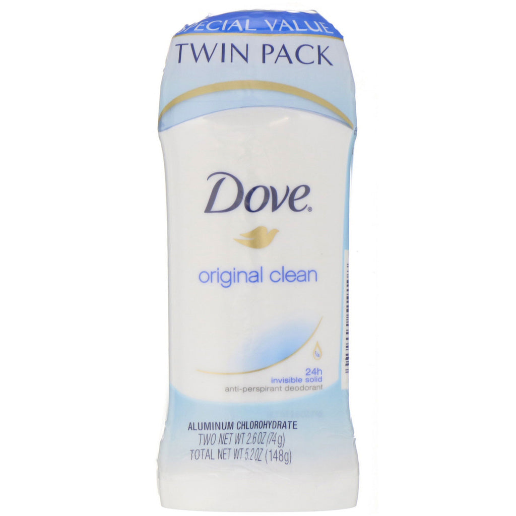 Dove, Invisible Solid Deodorant, Original Clean, 2 Pack, 2.6 oz (74 g) Each