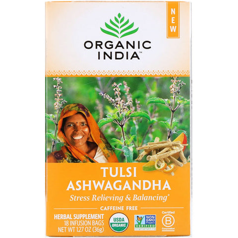 Organic India, Tulsi Tea, Ashwagandha, Caffeine-Free, 18 Infusion Bags, 1.27 oz (36 g)