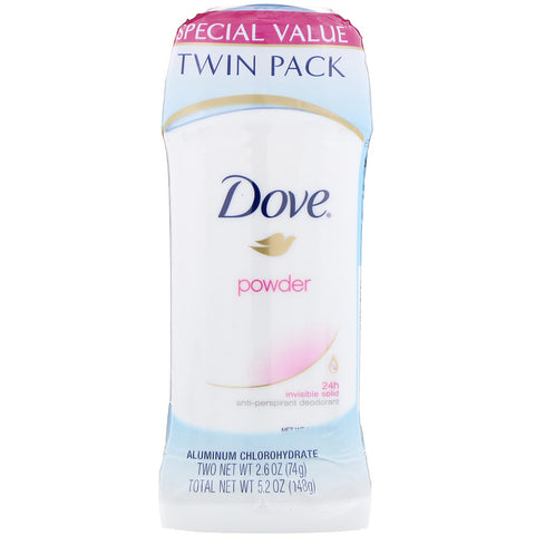 Dove, Invisible Solid Deodorant, Powder, 2 Pack, 2.6 oz (74 g) Each