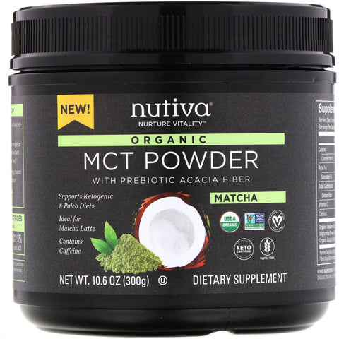 Nutiva, Organic MCT Powder, Matcha, 10.6 oz (300 g)