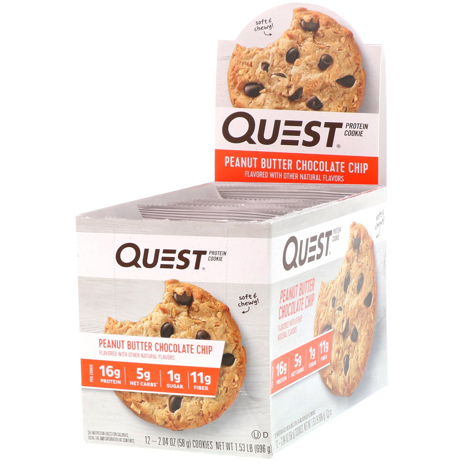 Quest Nutrition, Protein Cookie, Peanut Butter Chocolate Chip, 12 Pack, 2.04 oz (58 g) Each