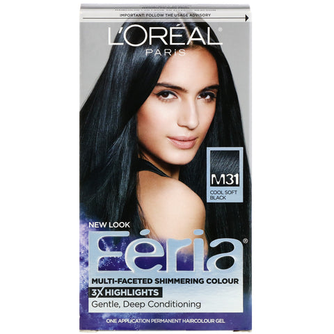 L'Oreal, Feria, Multi-Faceted Shimmering Color,  M31 Cool Soft Black, 1 Application