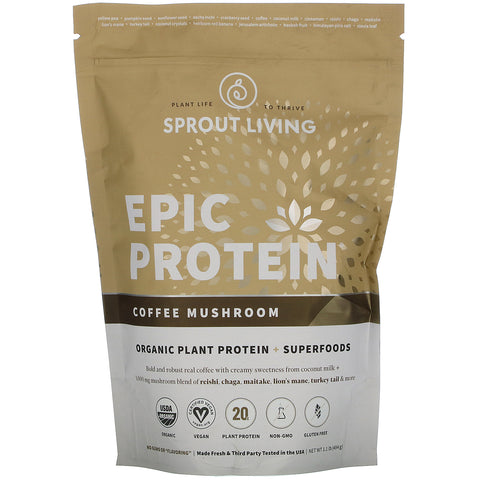 Sprout Living, Epic Protein, Organic Plant Protein + Superfoods, Coffee Mushroom, 1.1 lb (494 g)