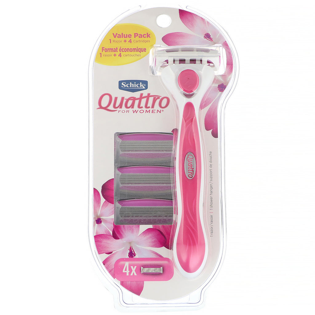 Schick, Quattro For Women, 1 Razor, 4 Cartridges