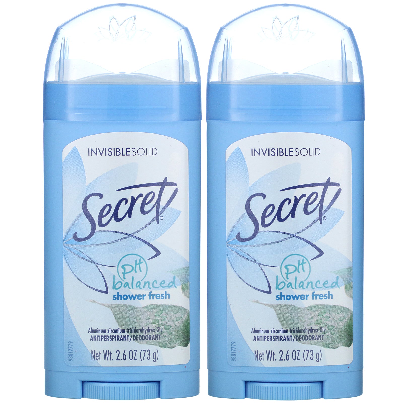 Secret, pH Balanced  Antiperspirant/Deodorant, Invisible Solid, Shower Fresh, Twin Pack, 2.6 oz (73 g) Each