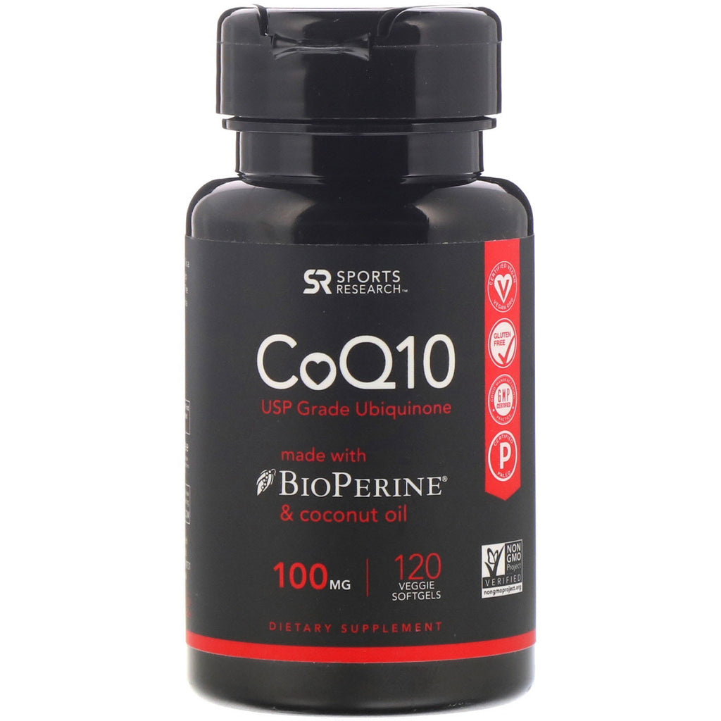 Sports Research, CoQ10 with BioPerine & Coconut Oil, 100 mg, 120 Veggie Softgels