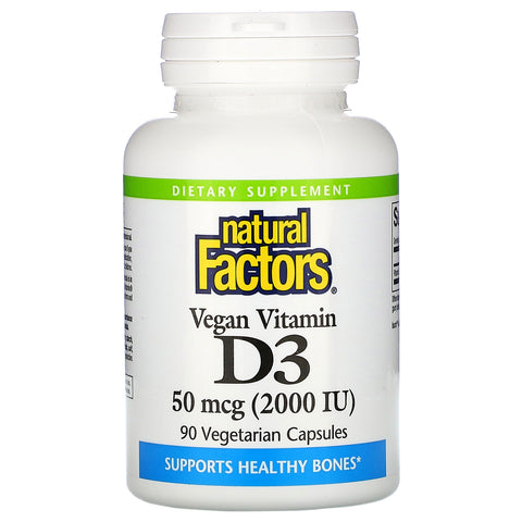 Natural Factors, Vegan Vitamin D3, 50 mcg (2,000 IU), 90 Vegetarian Capsules