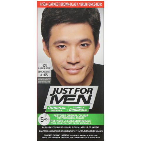 Just for Men, Original Formula Men's Hair Color, Darkest Brown-Black H-50A, Single Application Kit