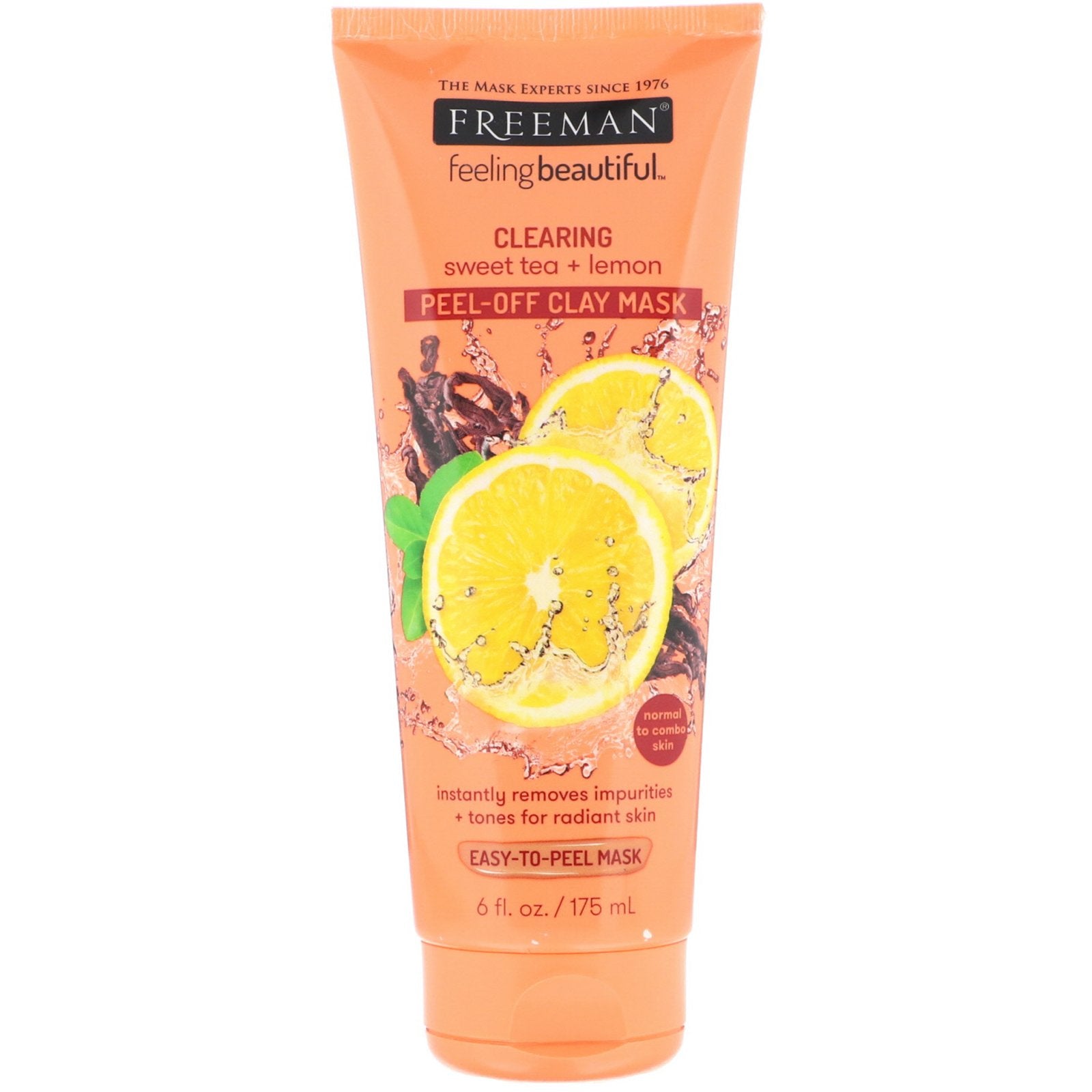 Freeman Beauty, Feeling Beautiful, Clearing Peel-Off Clay Mask, Sweet Tea + Lemon, 6 fl oz (175 ml)