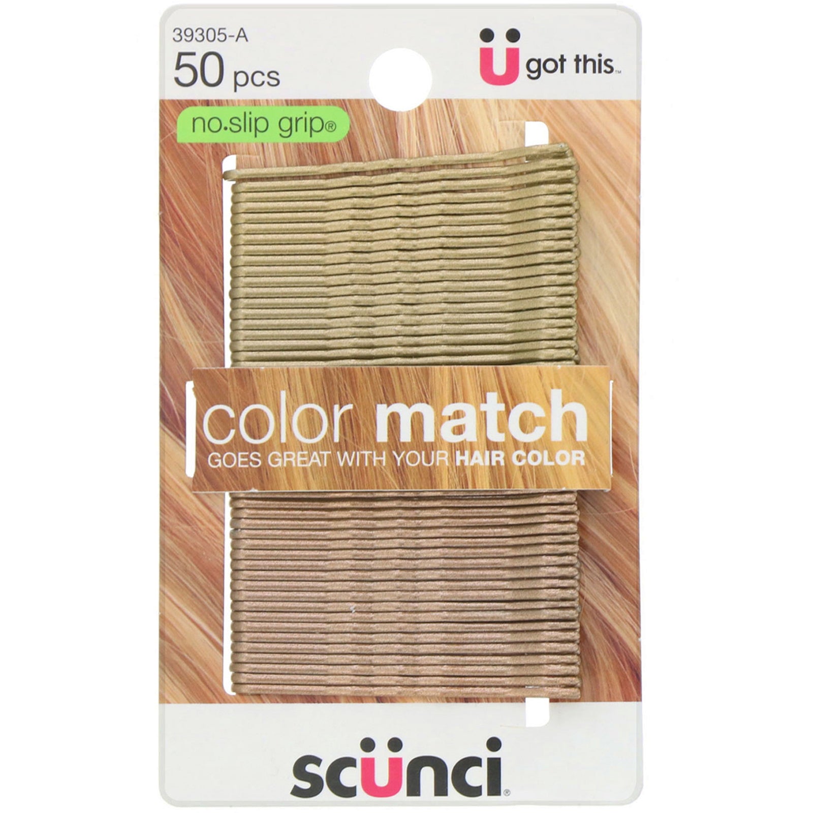 Scunci, No Slip Grip, Color Match Bobby Pins, Blonde, 50 Pieces