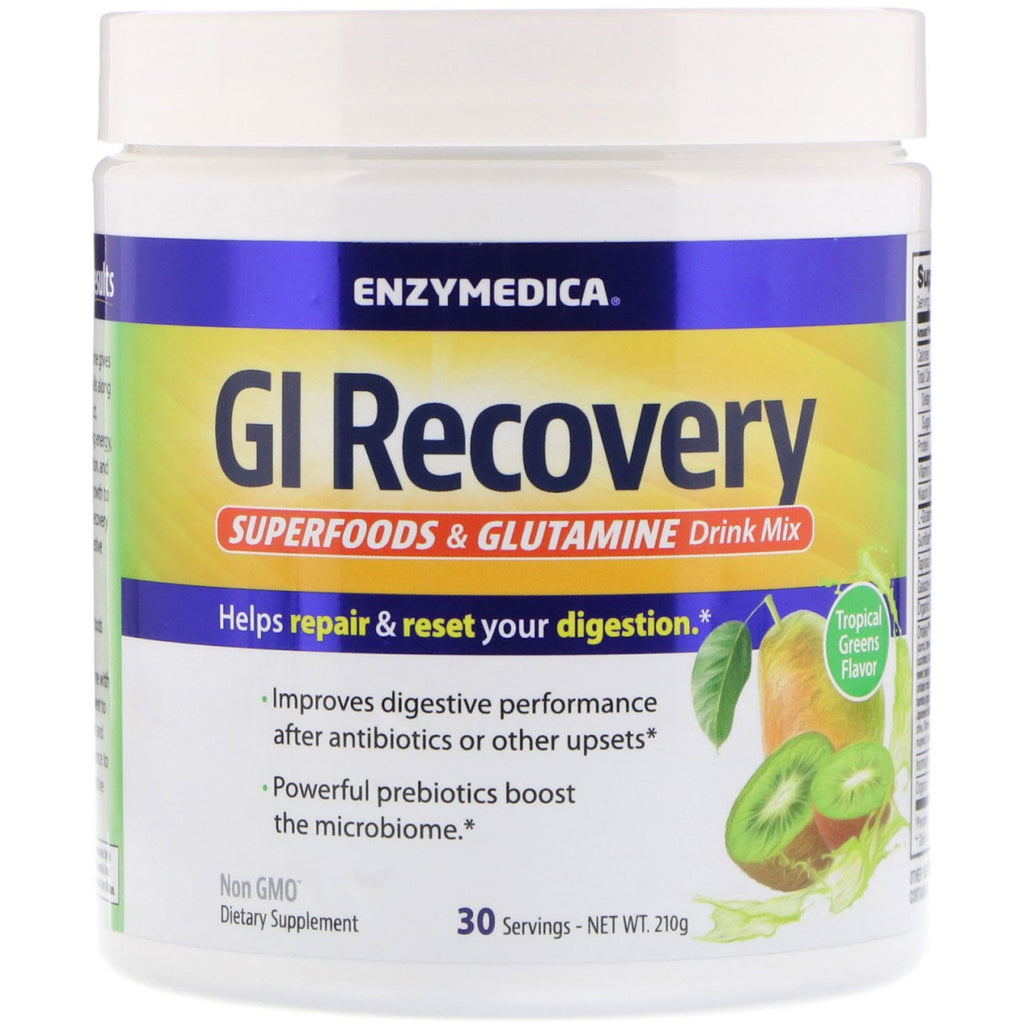 Enzymedica, GI Recovery Superfoods & Glutamine Drink Mix, Tropical Greens Flavor, 210 g