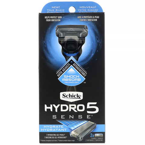 Schick, Hydro 5 Sense, Hydrate, 1 Razor, 2 Cartridges