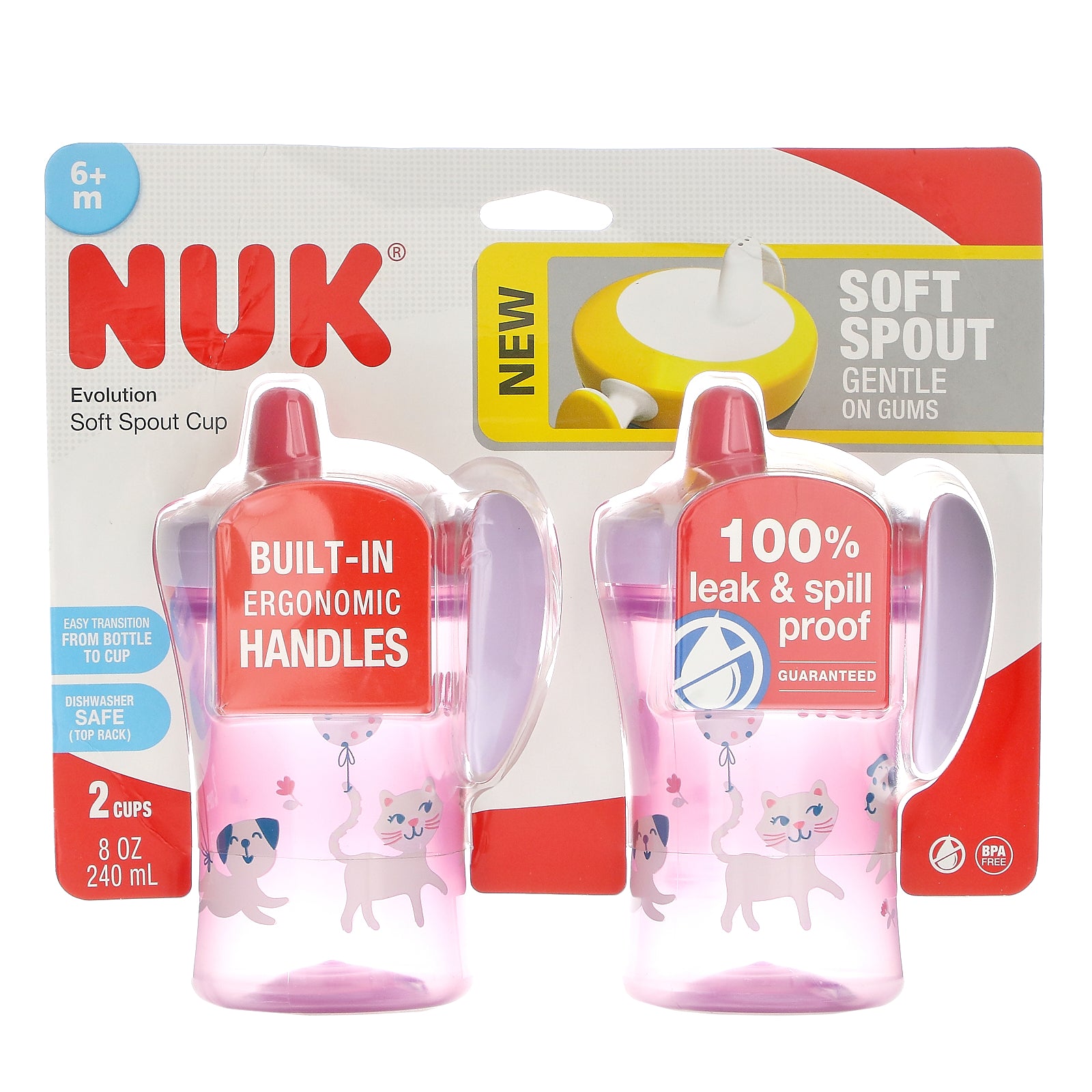 NUK, Evolution Soft Spout Cup, 6 + Months, 2 Cups, 8 oz (240 ml) Each