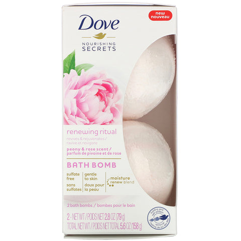 Dove, Nourishing Secrets, Bath Bombs, Peony and Rose, 2 Bath Bombs, 2.8 oz (79 g) Each