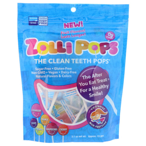 Zollipops, The Clean Teeth Pops, Strawberry, Orange, Raspberry, Cherry, Grape, Pineapple, Approx. 15 Pops, 3.1 oz