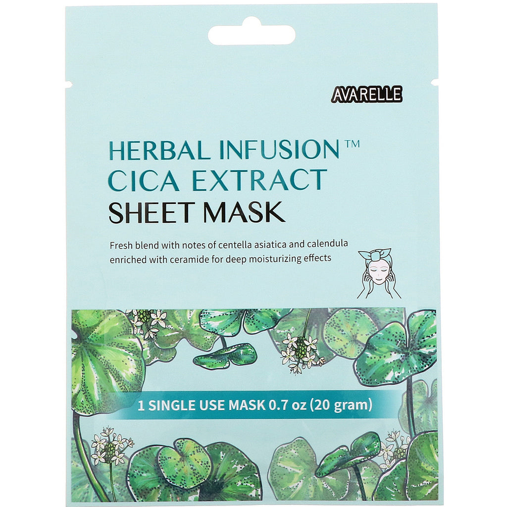 Avarelle, Herbal Infusion, Cica Extract Sheet Mask, 1 Sheet,0.7 oz (20 g)