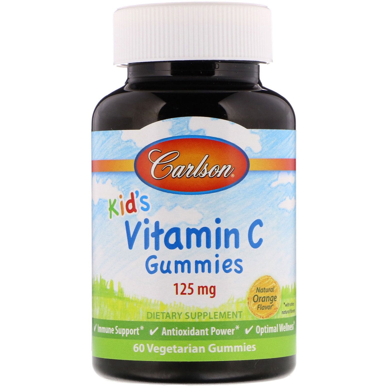 Carlson Labs, Kid's, Vitamin C Gummies, Natural Orange Flavor, 125 mg, 60 Vegetarian Gummies