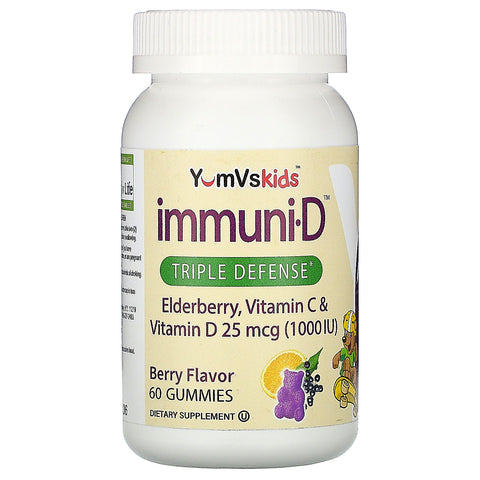 YumV's, Elderberry, Vitamin C & Vitamin D, Triple Defense, Berry Flavor, 25 mcg (1,000 IU), 60 Gummies