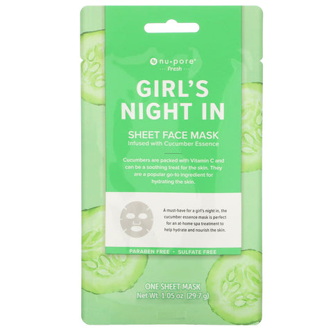Nu-Pore, Girl's Night In Sheet Face Mask, Cucumber, 1 Sheet, 1.05 oz (29.7 g)