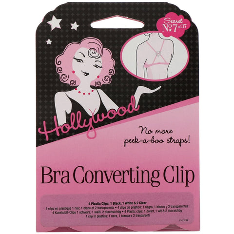 Hollywood Fashion Secrets, Bra Converting Clip, 4 Plastic Clips: 1 Black, 1 White & 2 Clear