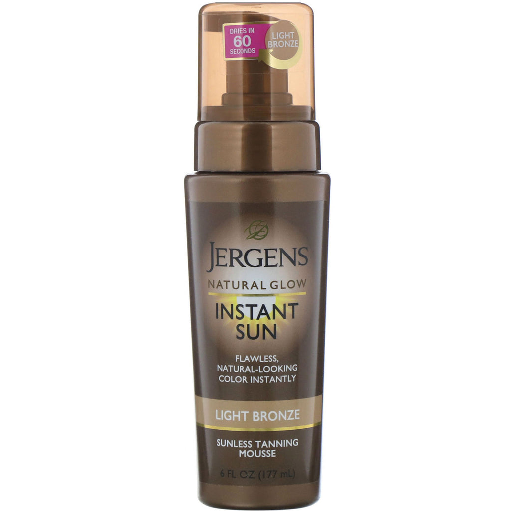 Jergens, Natural Glow, Instant Sun, Sunless Tanning Mousse, Light Bronze, 6 fl oz (177 ml)