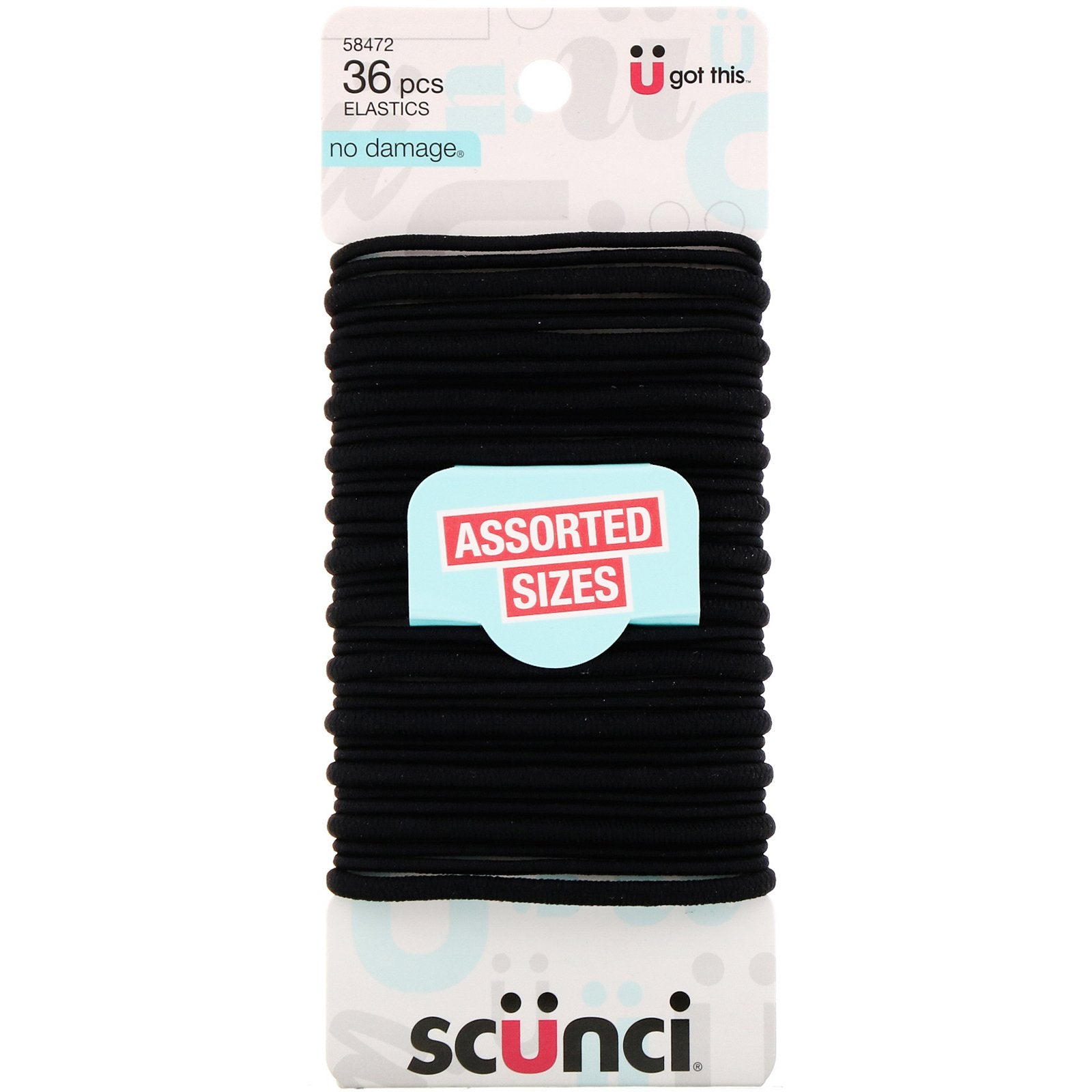 Scunci, No Damage Elastics, Assorted Sizes, 36 Pieces