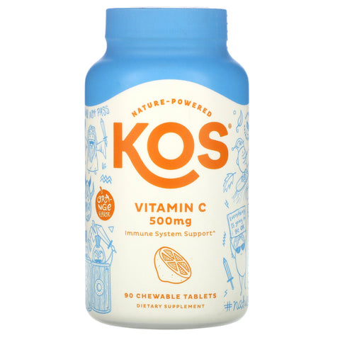 KOS, Vitamin C, Orange Flavor, 500 mg, 90 Chewable Tablets