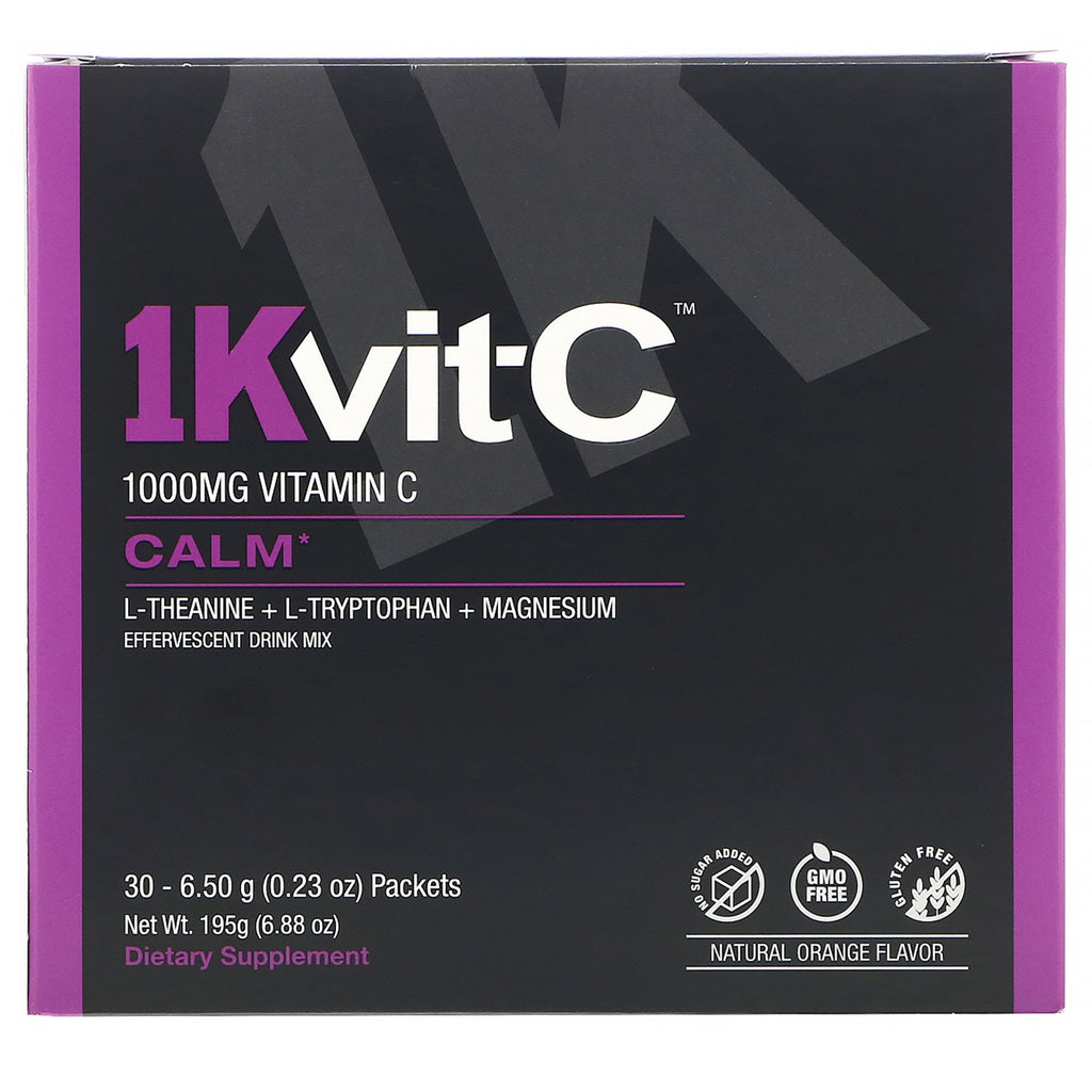 1Kvit-C, Vitamin C, Calm, Effervescent Drink Mix, Natural Orange Flavor, 1,000 mg, 30 packets. 0.23 oz (6.50 g) Each